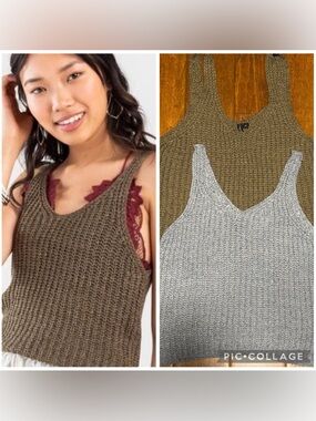 Knit Crop Tank Top Duo — Olive Green and Baby Blue Small